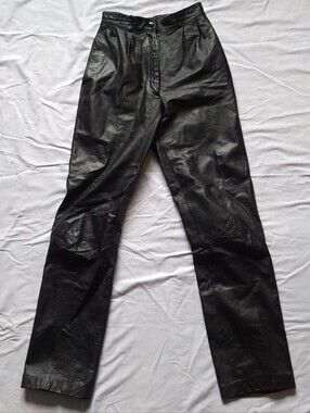Vintage Opera Black Genuine Leather Pants High Waisted Straight Leg Size 5/6